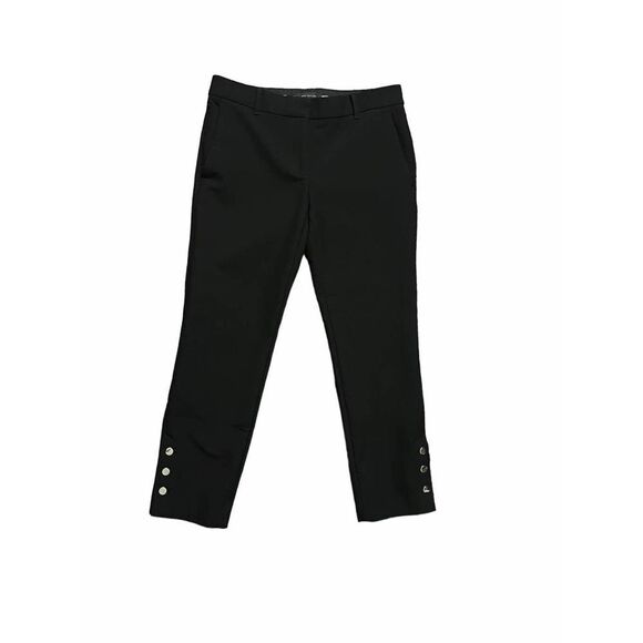 ANN TAYLOR|MID RISE ANKLE BI-STRETCH PANTS BLACK BUTTON DETAIL‎ SIZE 4 - Picture 1 of 6